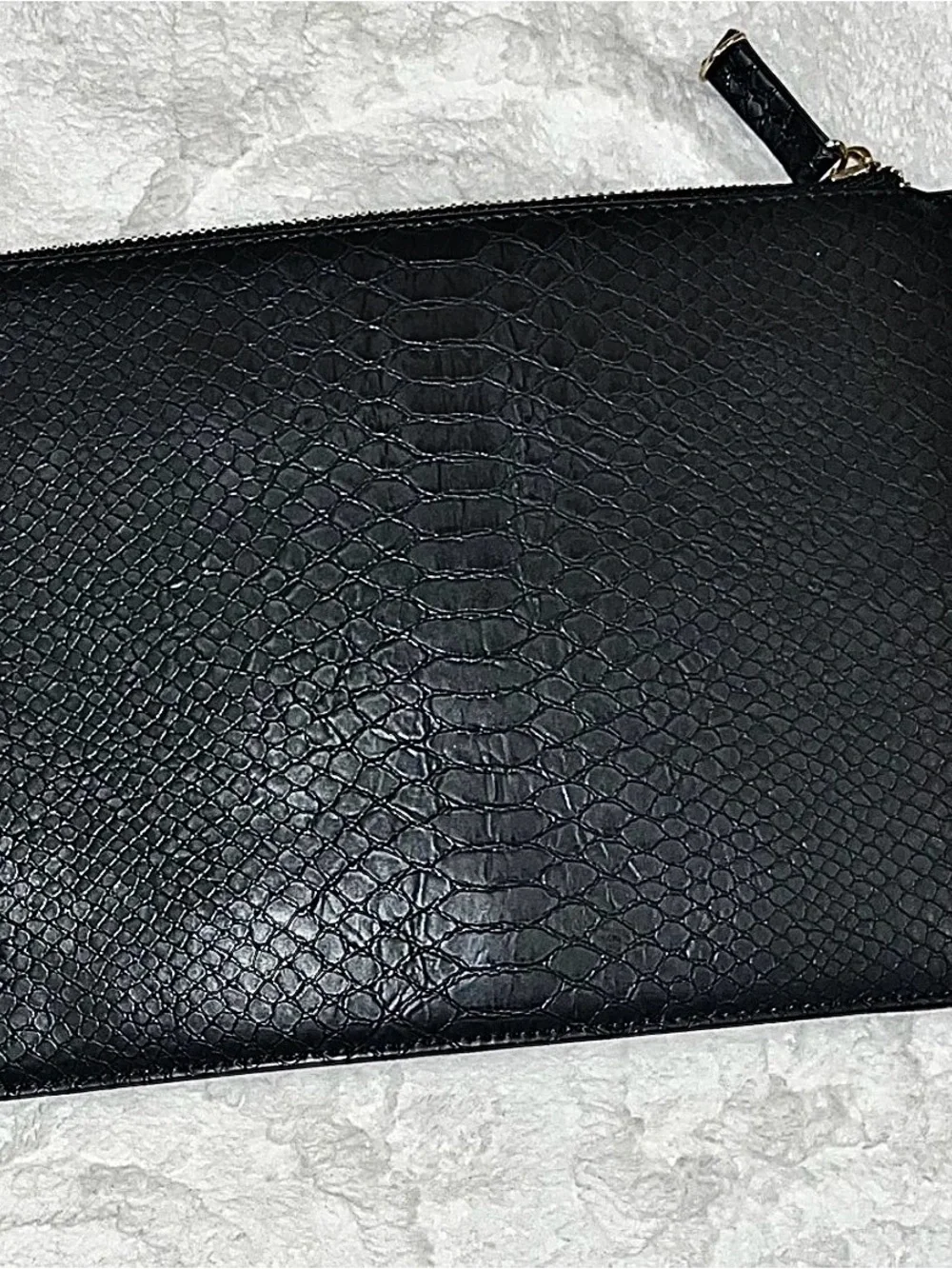 GUESS Black Faux Snakeskin Clutch Gold Chain Evening Bag